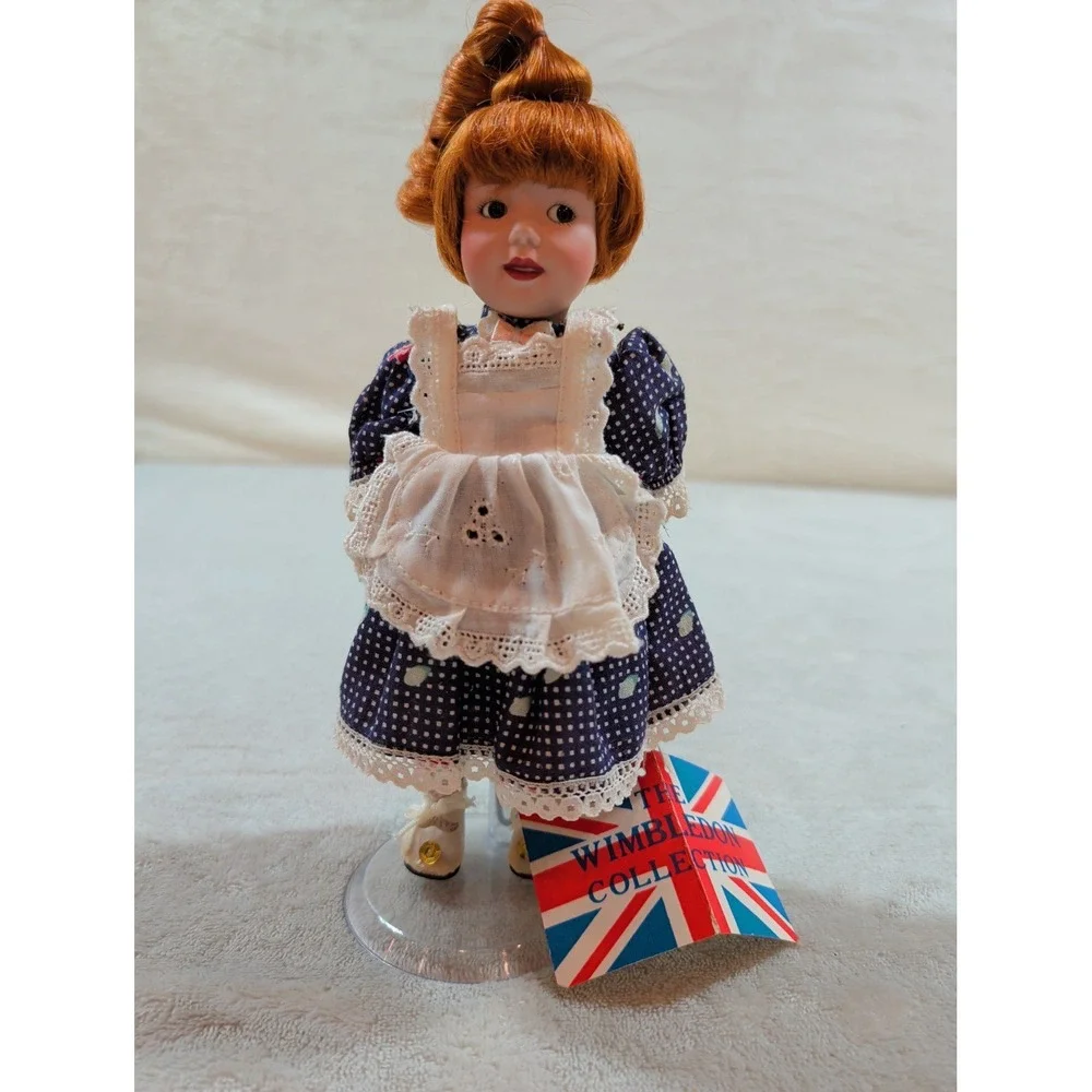 Wimbledon Collection Lexington Hall Porcelain Doll Red Hair Navy Polka Dot Dress